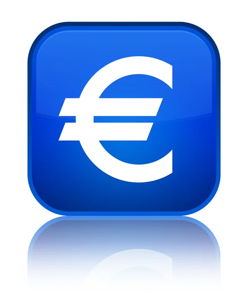 Ευρώ σύμβολο εικονίδιο λαμπερό μπλε τετράγωνο κουμπί — Φωτογραφία Αρχείου
