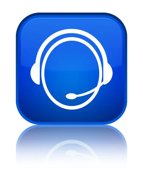 Customer care service icon shiny blue square button — Stock Photo, Image