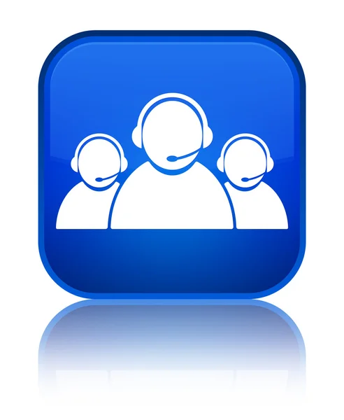 客户服务团队图标闪亮的蓝色方形按钮 — 图库照片