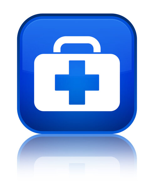 Medical bag icon shiny blue square button