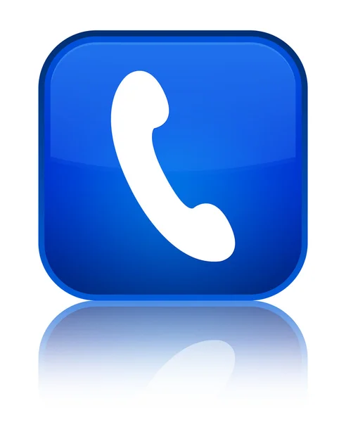 電話アイコン光沢のある青い正方形ボタン — ストック写真