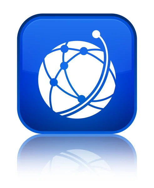 グローバル ネットワークのアイコン光沢のある青い正方形ボタン — ストック写真