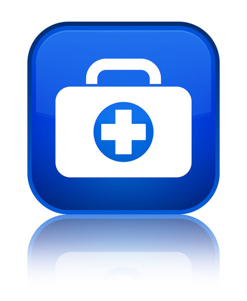 First aid kit bag icon shiny blue square button