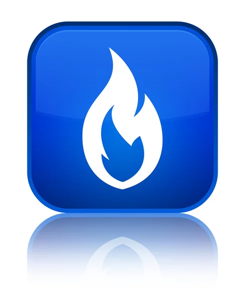 火災炎アイコン光沢のある青い正方形ボタン — ストック写真