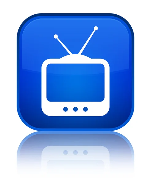 Tv 아이콘 빛나는 파란색 사각형 버튼 — 스톡 사진