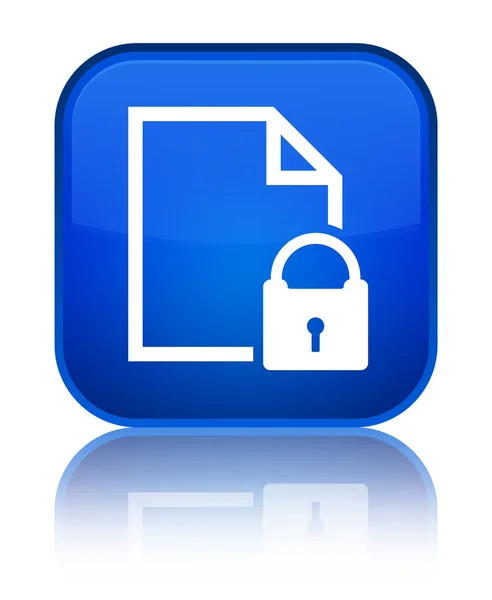 Secure document icon shiny blue square button — Stock Photo, Image