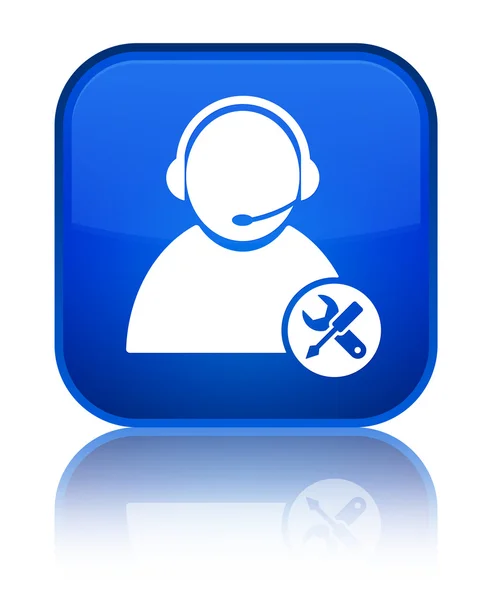 Tech support icon shiny blue square button — Stock Photo, Image