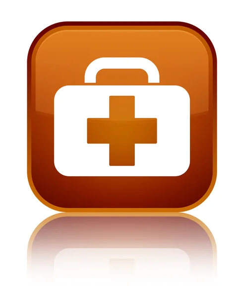 Ícone saco médico brilhante botão quadrado marrom — Fotografia de Stock