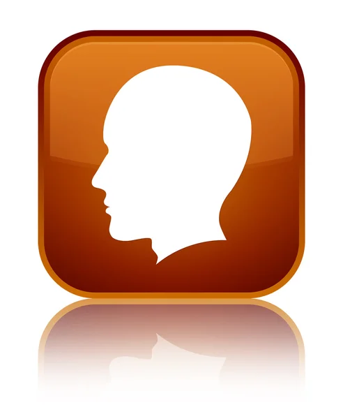 Hoofd (mannelijke gezicht) glanzend bruin vierkante knoop van het pictogram — Stockfoto