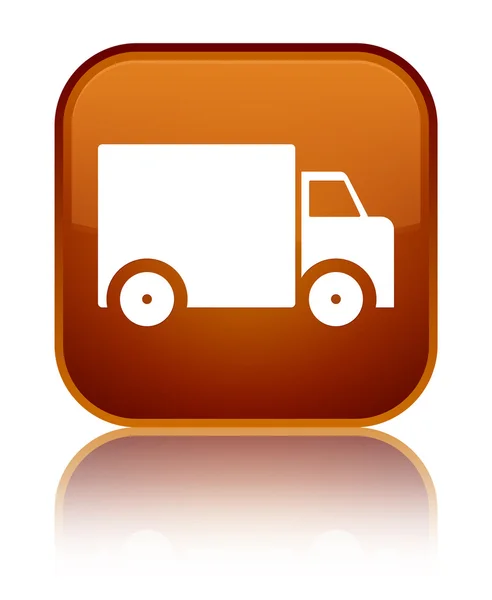 Піктограма вантажівки доставки блискуча коричнева квадратна кнопка — стокове фото