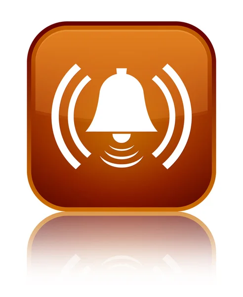 Alarm ikona błyszczące brązowy kwadratowy przycisk — Zdjęcie stockowe