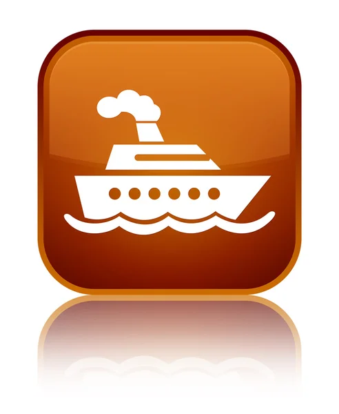 Ícone do navio de cruzeiro botão quadrado marrom brilhante — Fotografia de Stock