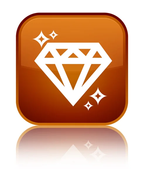 다이아몬드 아이콘 빛나는 갈색 사각형 버튼 — 스톡 사진