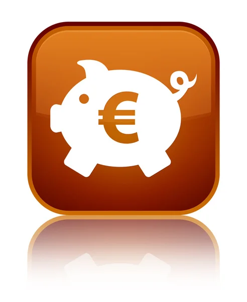 储钱罐 （欧元符号） 图标有光泽的褐色方形按钮 — 图库照片