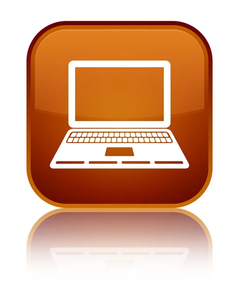 Laptop icon shiny brown square button — Stock Photo, Image