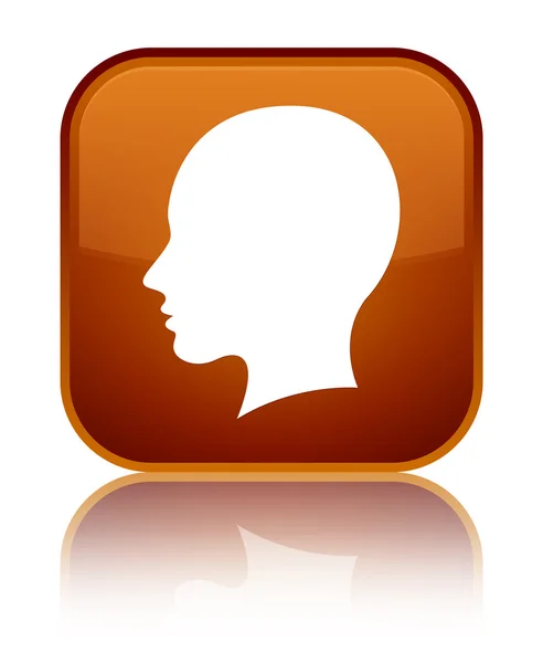 머리 (여성 얼굴) 아이콘 빛나는 갈색 사각형 버튼 — 스톡 사진