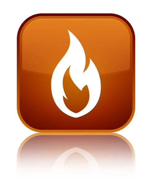Fuoco icona fiamma pulsante quadrato marrone lucido — Foto Stock