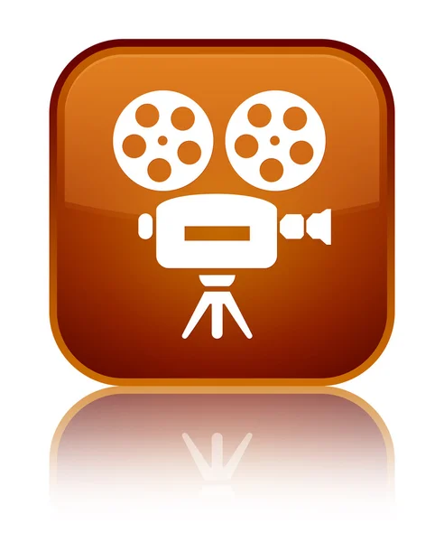 Video camera icon shiny brown square button — Stock Photo, Image