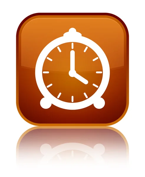 Alarm clock icon shiny brown square button — Stock Photo, Image