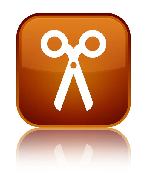 Scissors icon shiny brown square button — Stock Photo, Image
