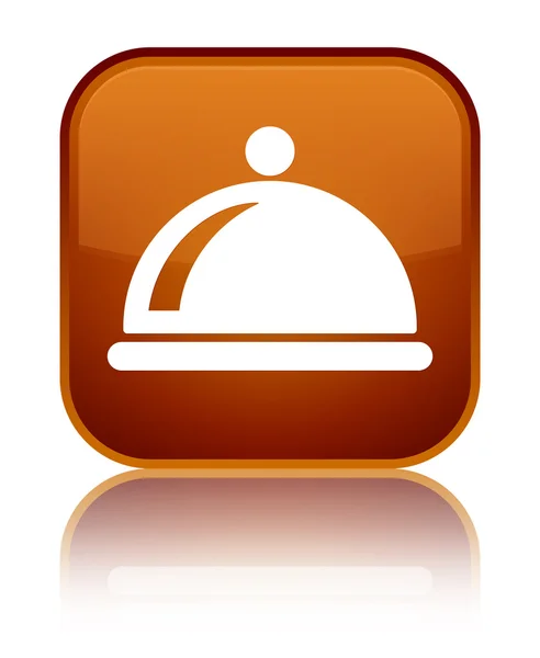 Food dish icon shiny brown square button — Stock Photo, Image