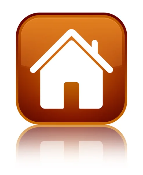 Ícone de casa botão quadrado marrom brilhante — Fotografia de Stock