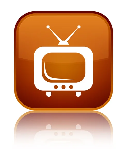 TV icon shiny brown square button — Stock Photo, Image