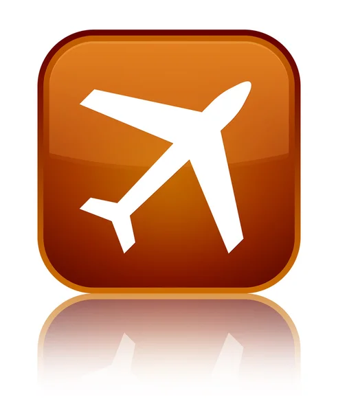 Icona aereo pulsante quadrato marrone lucido — Foto Stock