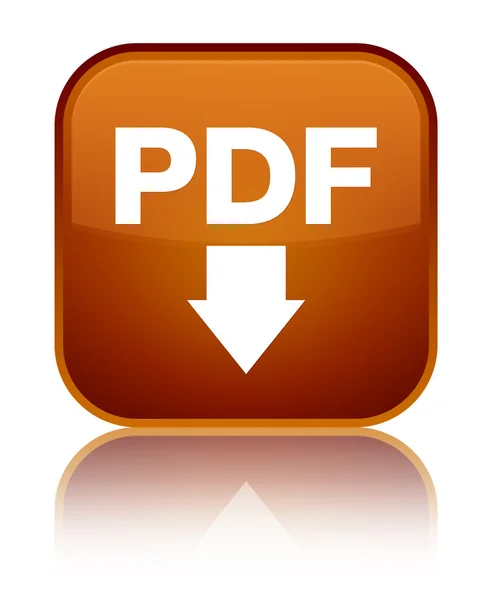 Pdf のダウンロードのアイコンの光沢のある茶色正方形ボタン — ストック写真