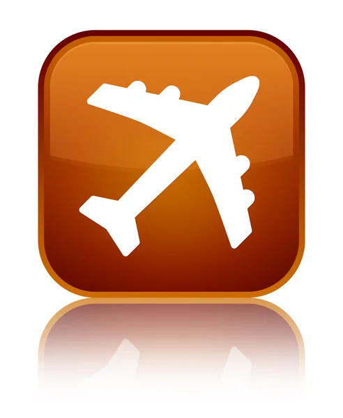 Flugzeug-Symbol glänzend braun quadratischer Knopf — Stockfoto