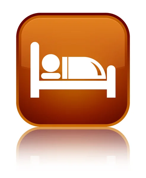 Hotel bed icon shiny brown square button — Stock Photo, Image