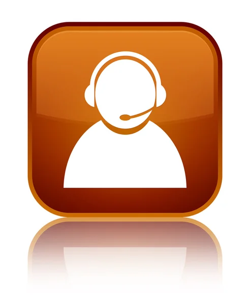 Customer care icon shiny brown square button — Stock Photo, Image