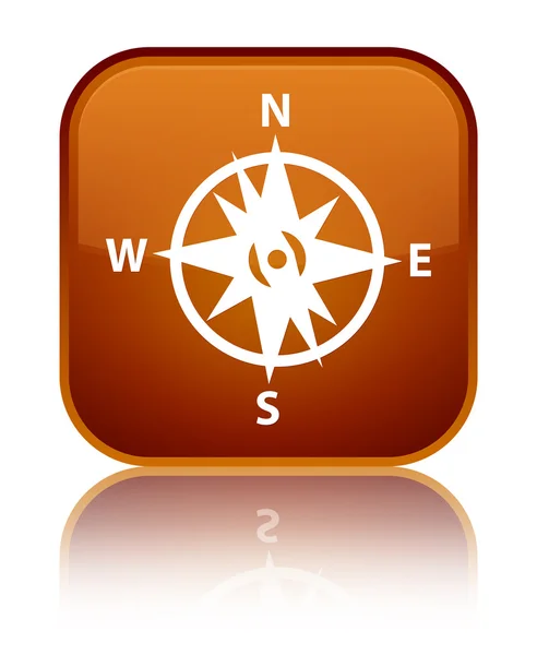 Compass icon shiny brown square button — Stock Photo, Image