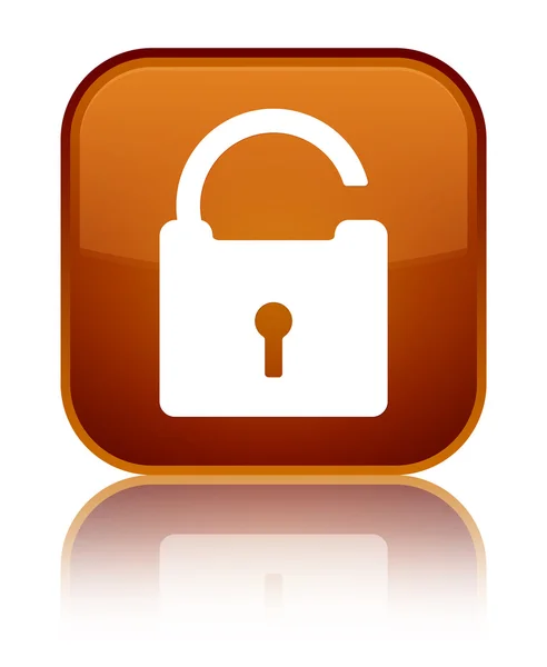 Unlock icon shiny brown square button — Stock Photo, Image