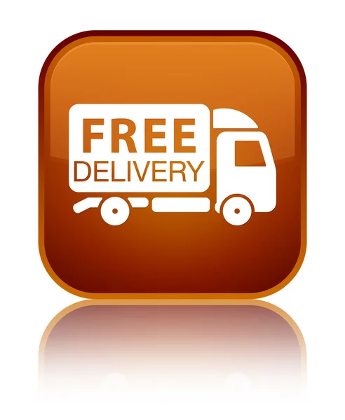 Consegna gratuita camion icona lucido marrone pulsante quadrato — Foto Stock