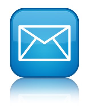 E-posta kutsal kişilerin resmi parlak mavi mavi kare düğme