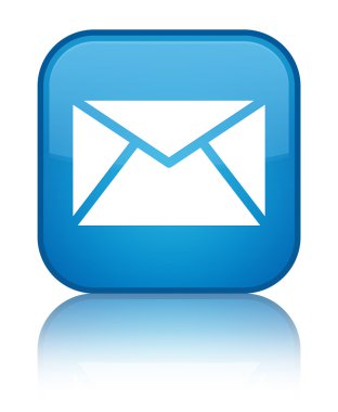 E-posta kutsal kişilerin resmi parlak mavi mavi kare düğme