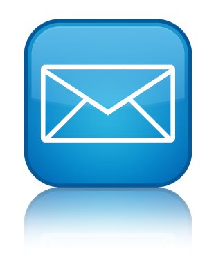 E-posta kutsal kişilerin resmi parlak mavi mavi kare düğme