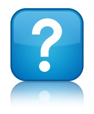 Soru işareti simgesi parlak mavi mavi kare düğme