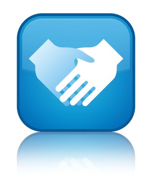 El sıkışma kutsal kişilerin resmi özel camgöbeği mavi kare düğme