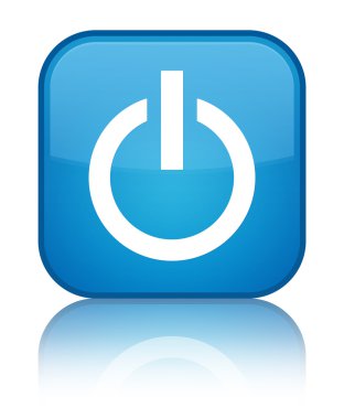 Güç simgesi parlak mavi mavi kare düğme