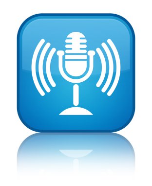 Mikrofon kutsal kişilerin resmi parlak mavi mavi kare düğme