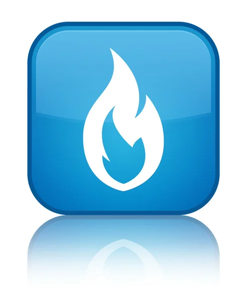 Feuer Flamme Symbol glänzend cyanblau quadratische Taste — Stockfoto