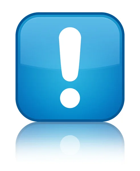 Ícone de ponto de exclamação brilhante botão quadrado azul ciano — Fotografia de Stock
