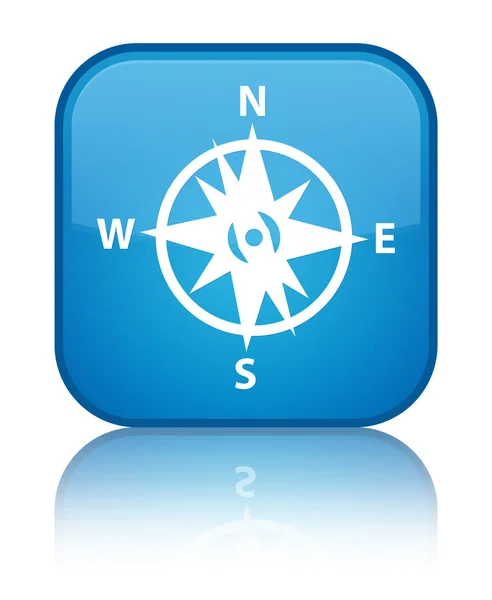 Compass icon shiny cyan blue square button — Stock Photo, Image