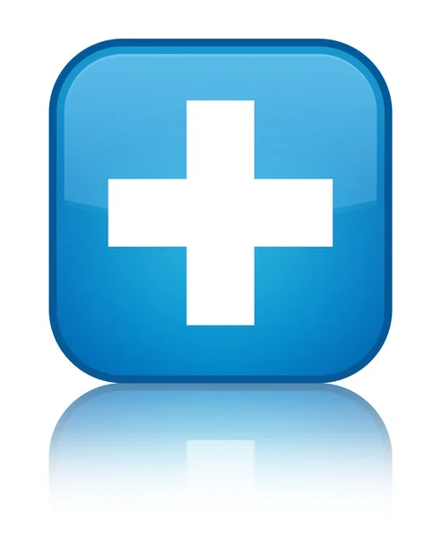 Além disso ícone brilhante botão quadrado azul ciano — Fotografia de Stock
