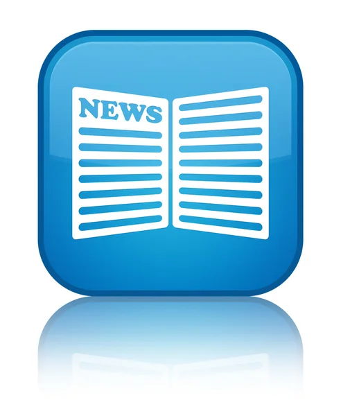 Ícone de jornal brilhante botão quadrado azul ciano — Fotografia de Stock