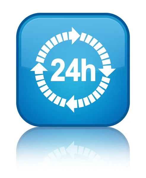 24 órás kiszállítás ikon fényes cián kék négyzet gomb — Stock Fotó
