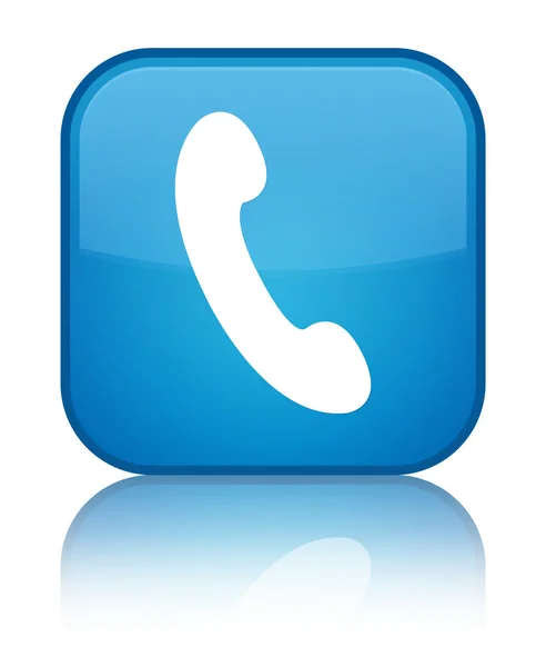 Ícone do telefone brilhante botão quadrado azul ciano — Fotografia de Stock