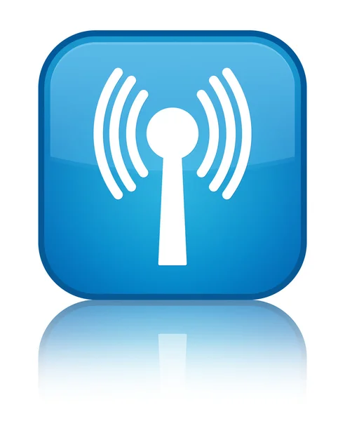 Wlan network icon shiny cyan blue square button — Stock Photo, Image